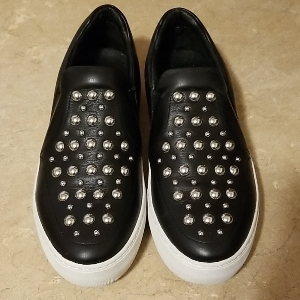 J/Slides NYC black silver studded slip ons size 8